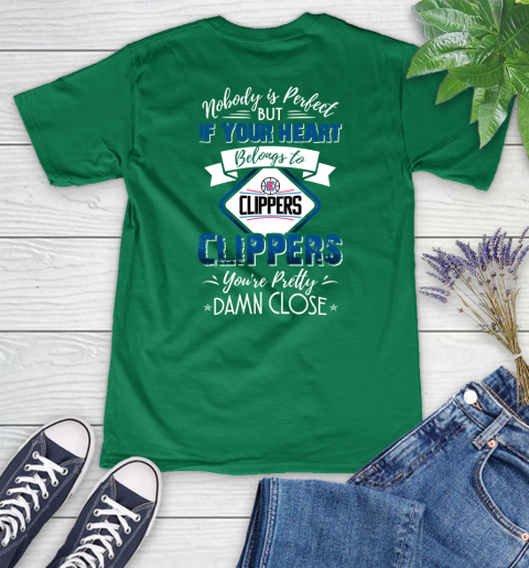 NBA Basketball LA Clippers Nobody Is Perfect But If Your Heart Belongs To Clippers You're Pretty Damn Close Shirt Women's V-Neck T-Shirt - Image 5