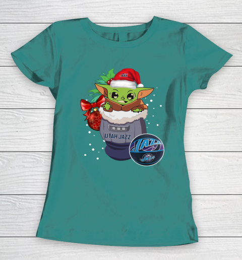 Utah Jazz Christmas Baby Yoda Star Wars Funny Happy NBA Women's T-Shirt 12