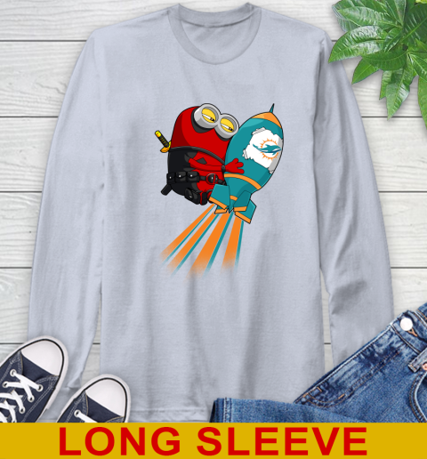 NFL Football Miami Dolphins Deadpool Minion Marvel Shirt Long Sleeve T-Shirt 6