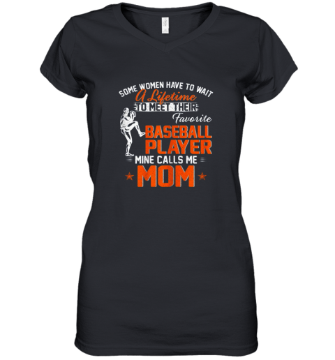 My Favorite Baseball Player Calls Me Mom Gift For Mother Women's V-Neck T-Shirt