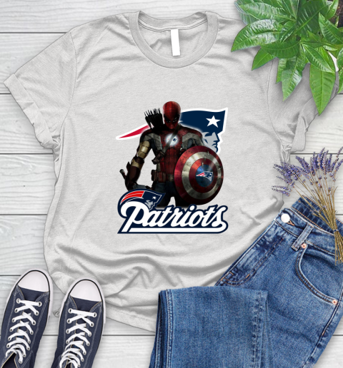 NFL Captain America Thor Spider Man Hawkeye Avengers Endgame Football New England Patriots Women's T-Shirt