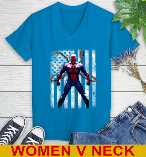 NBA Basketball Charlotte Hornets Spider Man Avengers Marvel American Flag Shirt Women's V-Neck T-Shirt 7