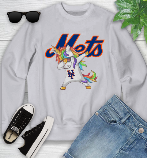 New York Mets MLB Baseball Funny Unicorn Dabbing Sports Youth Sweatshirt 4