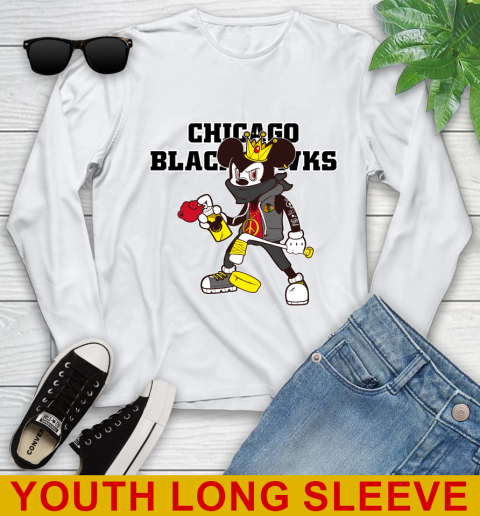 Chicago Blackhawks NHL Hockey Mickey Peace Sign Sports Youth Long Sleeve