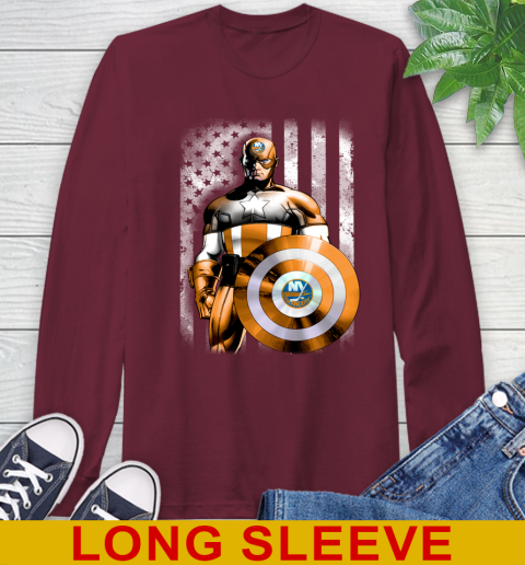 New York Islanders NHL Hockey Captain America Marvel Avengers American Flag Shirt Long Sleeve T-Shirt 7