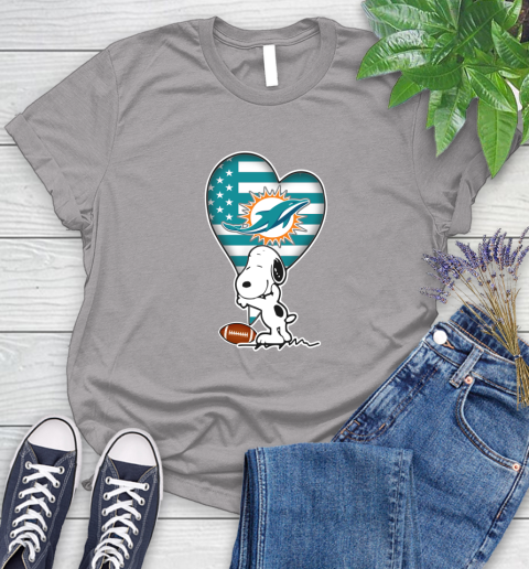 Miami Dolphins NFL Football The Peanuts Movie Adorable Snoopy Women's T-Shirt 5