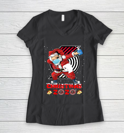 Portland Trail Blazers Funny Santa Claus Dabbing Christmas 2020 NBA Women's V-Neck T-Shirt 6