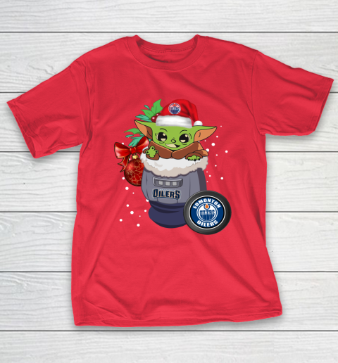 Edmonton Oilers Christmas Baby Yoda Star Wars Funny Happy NHL T-Shirt 10