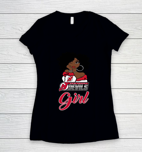 New Jersey Devils Girl NHL Women's V-Neck T-Shirt