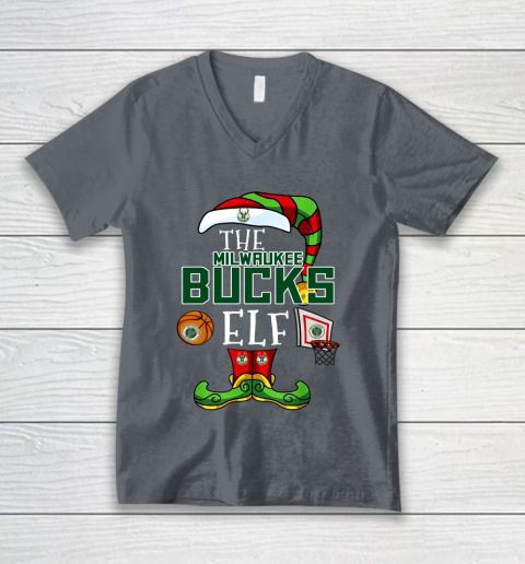 Milwaukee Bucks Christmas ELF Funny NBA V-Neck T-Shirt 4