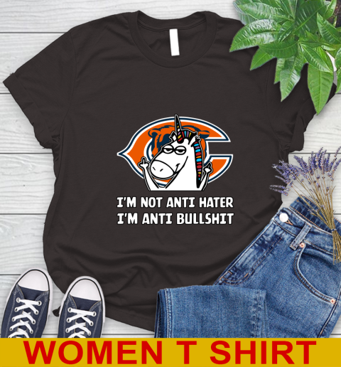 Chicago Bears NFL Football Unicorn I'm Not Anti Hater I'm Anti Bullshit Women's T-Shirt 8