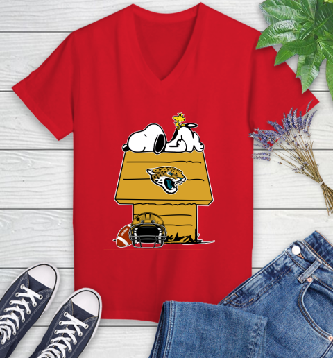 Jacksonville Jaguars NFL Football Snoopy Woodstock The Peanuts Movie Women's V-Neck T-Shirt 12
