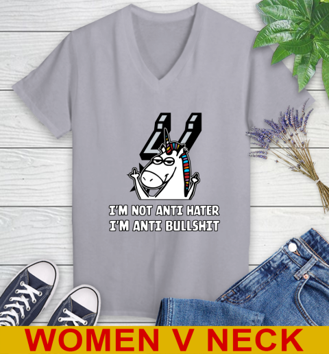 San Antonio Spurs NBA Basketball Unicorn I'm Not Anti Hater I'm Anti Bullshit Women's V-Neck T-Shirt 5