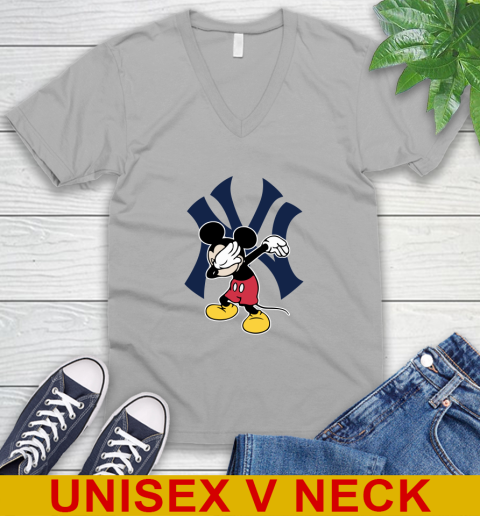 New York Yankees MLB Baseball Dabbing Mickey Disney Sports V-Neck T-Shirt 4