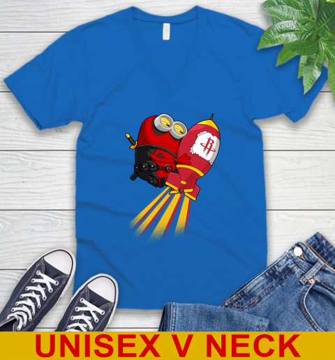 NBA Basketball Houston Rockets Deadpool Minion Marvel Shirt V-Neck T-Shirt 5