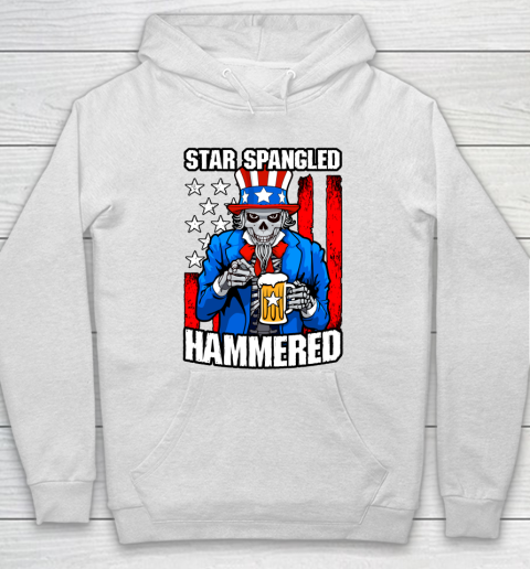 Beer Lover Funny Shirt Star Spangled Hammered 4th Of July Uncle Sam Skull USA Flag Hoodie