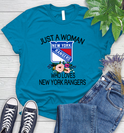 NHL Just A Woman Who Loves New York Rangers Hockey Sports Women's T-Shirt 5