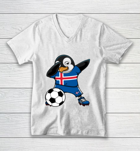 Dabbing Penguin Iceland Soccer Fans Jersey Football Lovers V-Neck T-Shirt