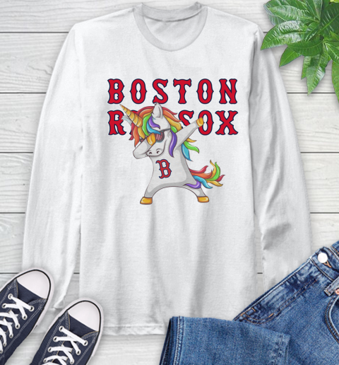 Boston Red Sox MLB Baseball Funny Unicorn Dabbing Sports Long Sleeve T-Shirt