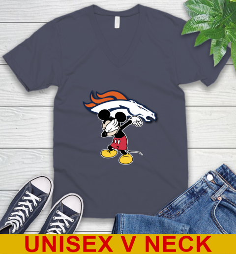 Denver Broncos NFL Football Dabbing Mickey Disney Sports V-Neck T-Shirt 8