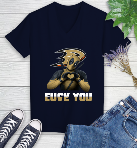 NHL Deadpool Love You Fuck You Hockey Sports Women's V-Neck T-Shirt 2