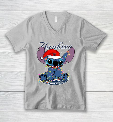 New York Yankees MLB noel stitch Baseball Christmas V-Neck T-Shirt 2