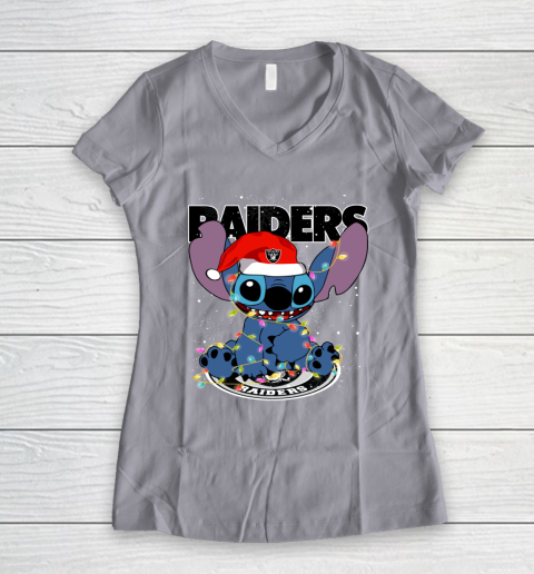 Oakland Raiders NFL Football noel stitch Christmas Women's V-Neck T-Shirt 2