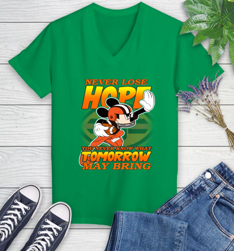 Cleveland Browns NFL Football Mickey Disney Never Lose Hope Women's V-Neck T-Shirt 5
