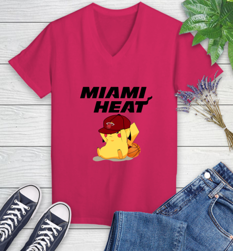 NBA Pikachu Basketball Sports Miami Heat Women's V-Neck T-Shirt 9