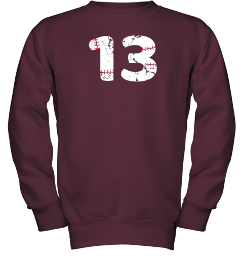snya number 13 baseball vintage distressed team youth sweatshirt 47 front maroon