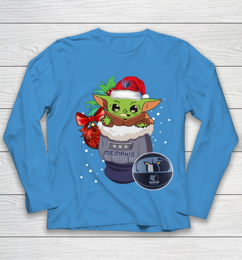 Memphis Grizzlies Christmas Baby Yoda Star Wars Funny Happy NBA Youth Long Sleeve 7