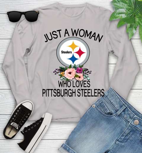 NFL Just A Woman Who Loves Pittsburgh Steelers Football Sports Youth Long Sleeve 9
