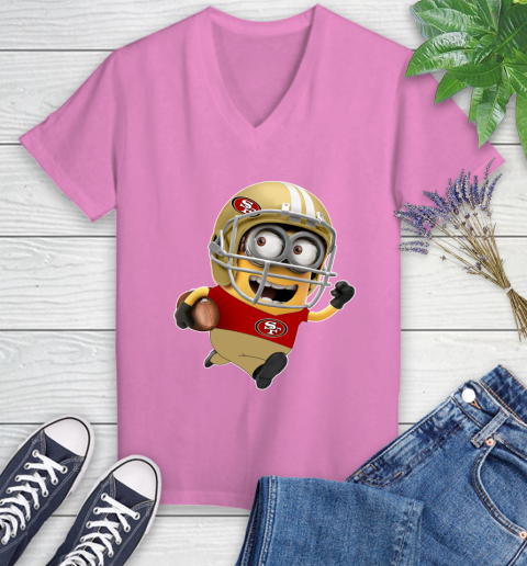 NFL San Francisco 49ers Minions Disney Football Sports Women's V-Neck T-Shirt 14