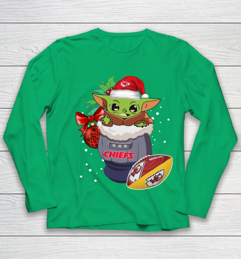 Kansas City Chiefs Christmas Baby Yoda Star Wars Funny Happy NFL Youth Long Sleeve 6
