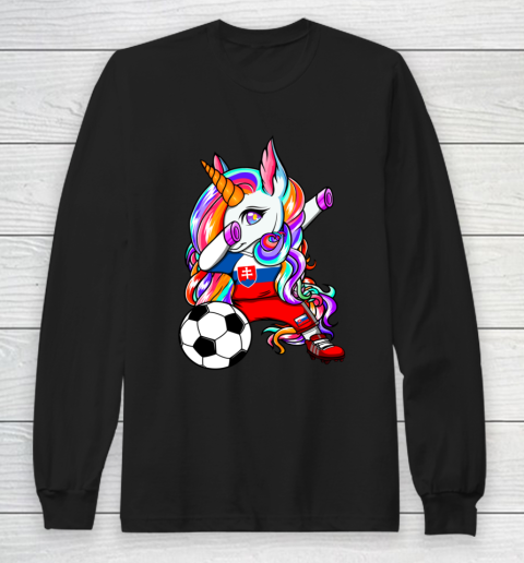 Dabbing Unicorn Slovakia Soccer Fans Jersey Slovak Football Long Sleeve T-Shirt