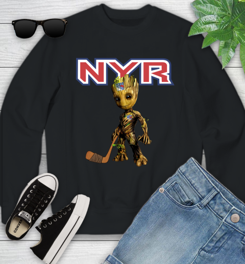 New York Rangers NHL Hockey Groot Marvel Guardians Of The Galaxy Youth Sweatshirt 2