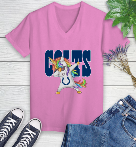 Indianapolis Colts NFL Football Funny Unicorn Dabbing Sports Women's V-Neck T-Shirt 14