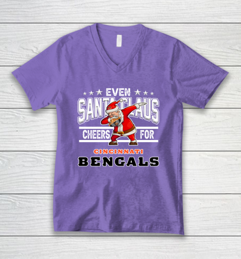 Cincinnati Bengals Even Santa Claus Cheers For Christmas NFL V-Neck T-Shirt 8
