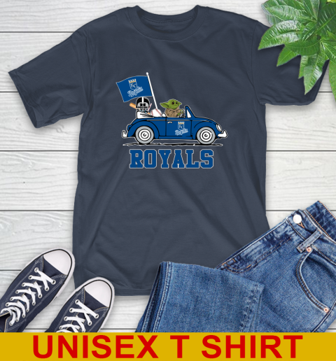 MLB Baseball Kansas City Royals Darth Vader Baby Yoda Driving Star Wars Shirt T-Shirt 4