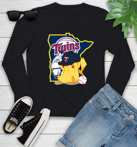 MLB Pikachu Baseball Sports Minnesota Twins Youth Long Sleeve 2
