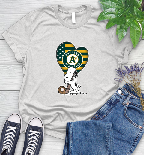 Oakland Athletics MLB Baseball The Peanuts Movie Adorable Snoopy Women's T-Shirt