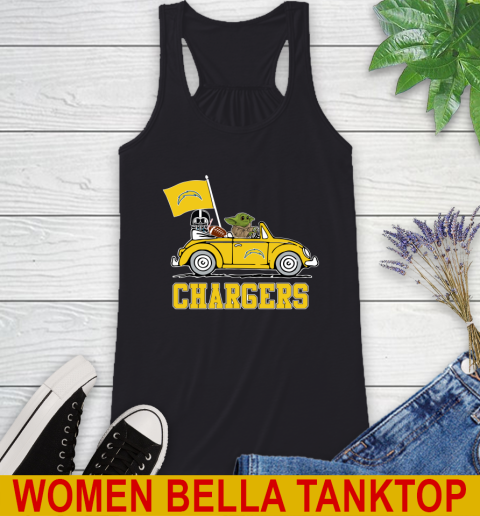 NFL Football Los Angeles Chargers Darth Vader Baby Yoda Driving Star Wars Shirt Racerback Tank 2