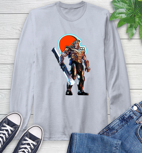 NFL Thanos Gauntlet Avengers Endgame Football Cleveland Browns Long Sleeve T-Shirt 6