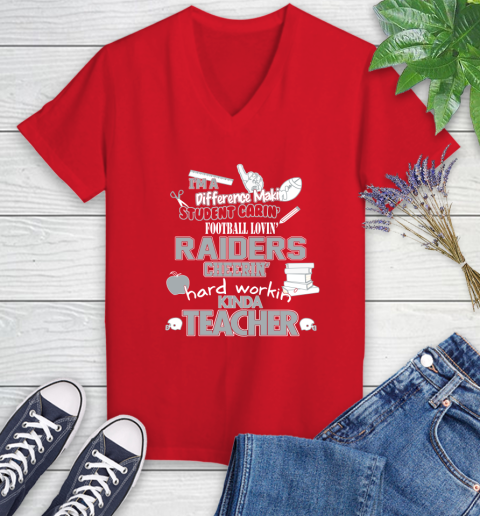Oakland Raiders NFL I'm A Difference Making Student Caring Football Loving Kinda Teacher Women's V-Neck T-Shirt - Image 12