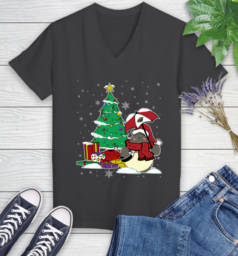 Minnesota Wild NHL Hockey Cute Tonari No Totoro Christmas Sports Women's V-Neck T-Shirt 8