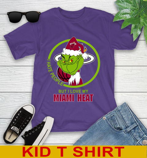Miami Heat NBA Christmas Grinch I Hate People But I Love My Favorite Basketball Team Youth T-Shirt 4