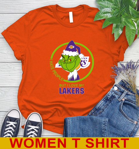 Los Angeles Lakers NBA Christmas Grinch I Hate People But I Love My Favorite Basketball Team Women's T-Shirt 4