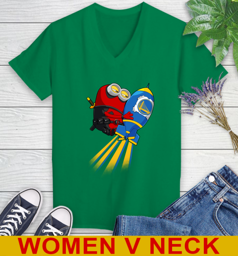 NBA Basketball Golden State Warriors Deadpool Minion Marvel Shirt Women's V-Neck T-Shirt 5