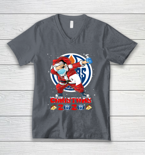 Edmonton Oilers Funny Santa Claus Dabbing Christmas 2020 NHL V-Neck T-Shirt 4