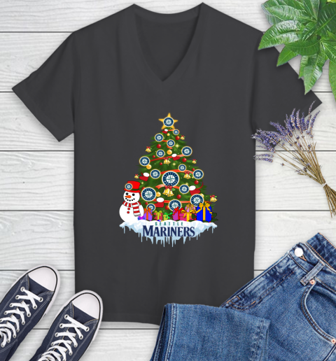 Seattle Mariners Merry Christmas MLB Baseball Sports Women's V-Neck T-Shirt 8